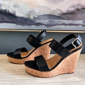 Sugar Black Cork Wedge Sandals